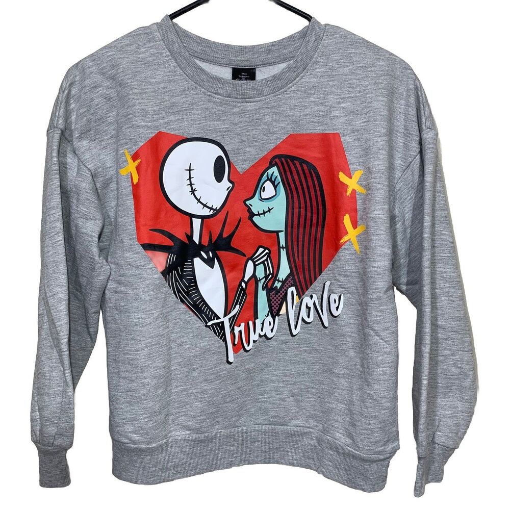 Disney Nightmare Before Christmas Sweatshirt Girls L 10-12 Grey Jack Sally Heart
